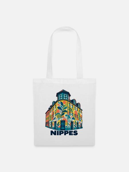 Nippes Eckhaus mit Schrift - Stoffbeutel - Weiß