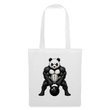 Panda Kettlebell Bodybuilder Fitness Cartoon - Stoffbeutel - Weiß - Vorne