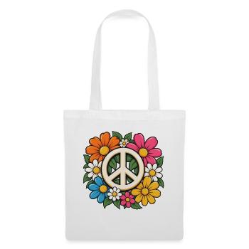 Peace Zeichen Blumen – Flower Power Hippie - Stoffbeutel - Weiß - Vorne