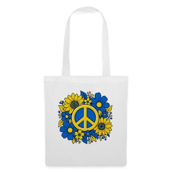 Ukraine Peace Zeichen mit Blumen Blau Gelb - Stoffbeutel - Weiß - Vorne