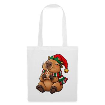 Süßes Capybara als Wichtel mit Lebkuchen - Stoffbeutel - Weiß - Vorne