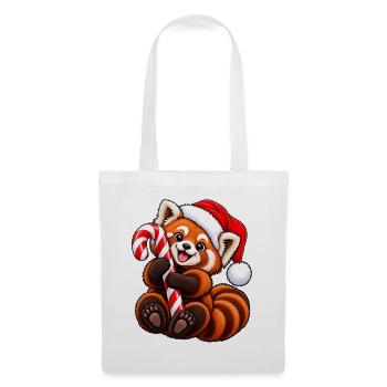 Roter Panda mit Weihnachtsmütze & Zucker - Stoffbeutel - Weiß - Vorne