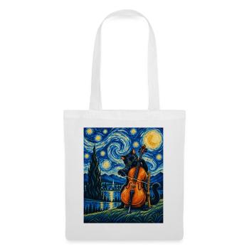 Sternennachtskatze spielt Cello – Cellist, Kunstliebhaber - Stoffbeutel - Weiß - Vorne