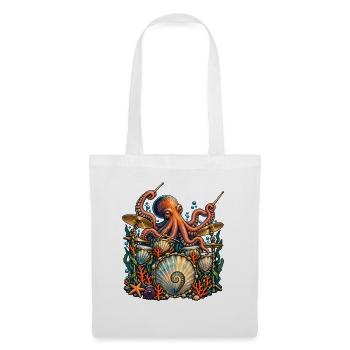 Oktopus Schlagzeuger Unterwasser Musik - Stoffbeutel - Weiß - Vorne