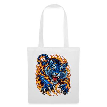 Blauer Tiger in Flammen - Stoffbeutel - Weiß - Vorne