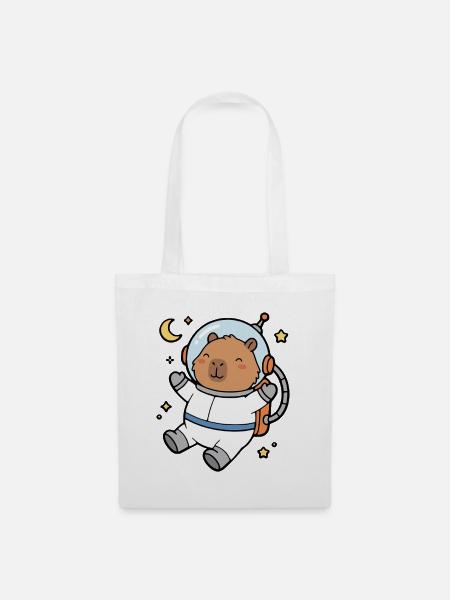 Niedliche Capybara-Astronautin schwebt im Weltraum - Stoffbeutel - Weiß