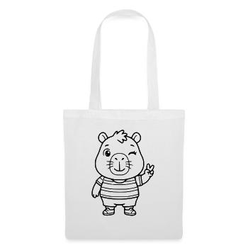 Niedliche zwinkernde Capybara-Peace-Zeichen-Zeichnung - Stoffbeutel - Weiß - Vorne