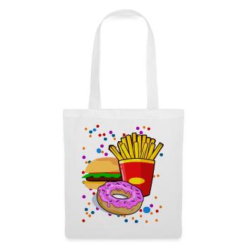 Bunte Fastfood Cartoon-Motiv - Stoffbeutel - Weiß - Vorne