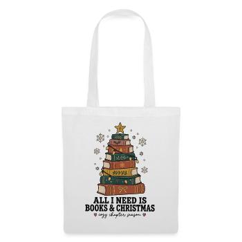 All I Need Is Books & Christmas – Lesemotiv - Stoffbeutel - Weiß - Vorne