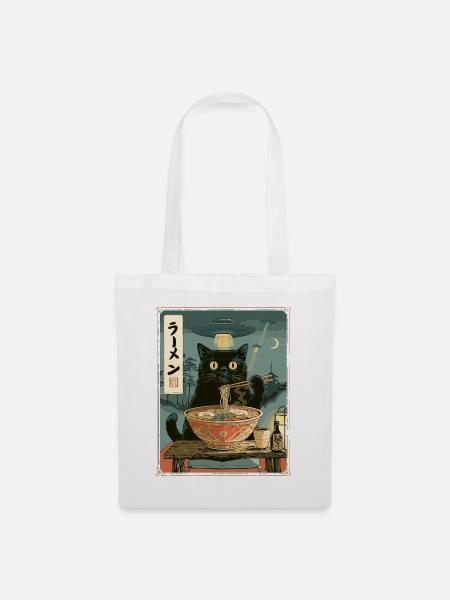 Katze, Ramen,UFO, Kawaii, Anime - Stoffbeutel - Weiß
