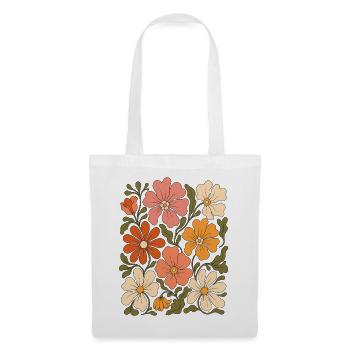 Retro Blumenmuster - Stoffbeutel - Weiß - Vorne