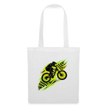 Mountainbike Downhill in Neongrün mit Rennflaggen - Stoffbeutel - Weiß - Vorne