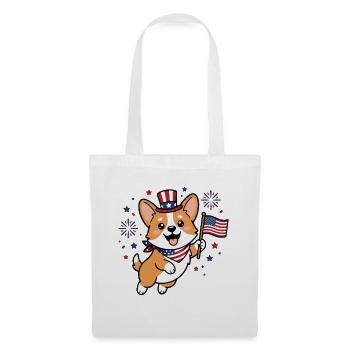 Niedlicher Corgi hält USA-Flagge Patriotische Hundesportarten - Stoffbeutel - Weiß - Vorne