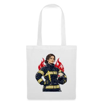 Feuerwehrfrau mit Helm und Flammen - Stoffbeutel - Weiß - Vorne