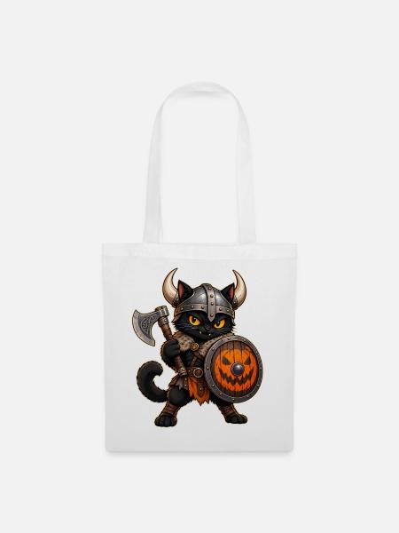 Halloween-Wikingerkatze - Stoffbeutel - Weiß
