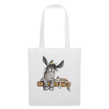 Esel Katze Bauernhof Tierhumor Cartoon Tiere - Stoffbeutel - Weiß - Vorne