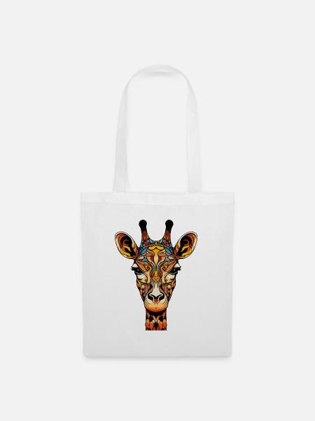 Giraffe Kopf Bunte Ornamente - Stoffbeutel - Weiß