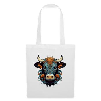 Stier Kopf Ornamente Bunt - Stoffbeutel - Weiß - Vorne