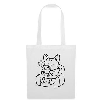 Niedliche Corgi-Trinkkaffee-Grafik-Umrissentasse - Stoffbeutel - Weiß - Vorne