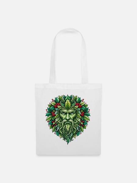 Weihnachts-Wintersonnenwende Weihnachtsgrüner Mann - Stoffbeutel - Weiß