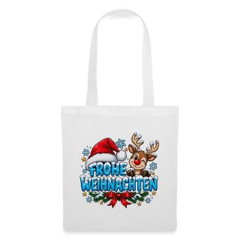 Frohe Weihnachten Süßes Rentier und Bommelmütze - Stoffbeutel - Weiß - Vorne