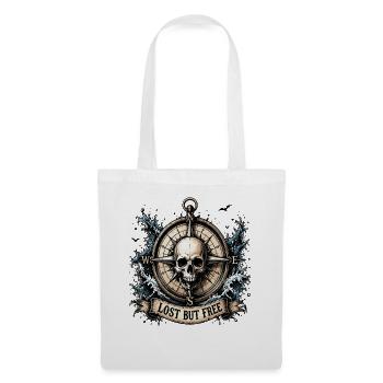  Lost But Free Totenkopf Kompass Nautik Abenteuer - Stoffbeutel - Weiß - Vorne