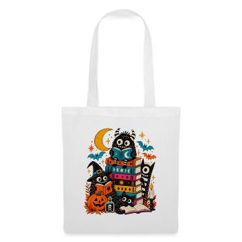 Halloween Büchermonster | Lesen & Gruselspaß - Stoffbeutel - Weiß - Vorne