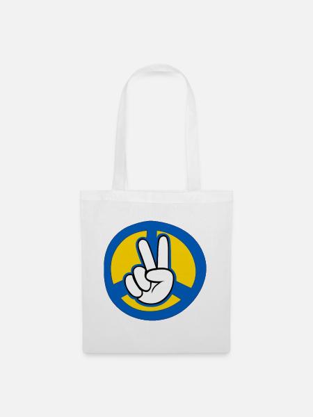 Friedenshand Retro Symbol für Ukraine - Stoffbeutel - Weiß