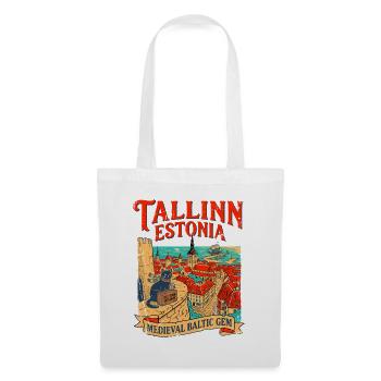 Vintage Tallinn Estonia Travel Poster Style - Stoffbeutel - Weiß - Vorne