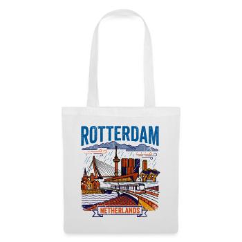 Retro Rotterdam Netherlands Cityscape Skyline Aug - Stoffbeutel - Weiß - Vorne