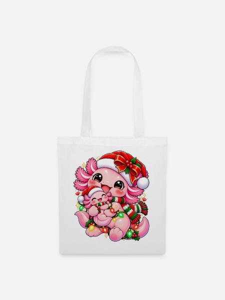 Kawaii Weihnachtsdrache mit Lichterkette - Stoffbeutel - Weiß