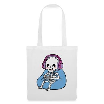 Niedliche Kawaii-Skelett-Videospieler-Videospieler-Gaming-Halloween - Stoffbeutel - Weiß - Vorne