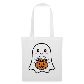 Süßer Kawaii-Geist hält Kürbiskorb Halloween - Stoffbeutel - Weiß - Vorne