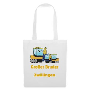 Großer Bruder Von Zwillingen Bagger Nachwuchs - Stoffbeutel - Weiß - Vorne