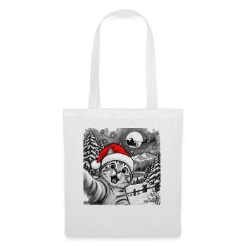 Schneekatze Weihnachtsmann-Selfie – lustiges Weihnachten - Stoffbeutel - Weiß - Vorne