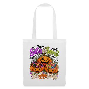 Lustiges Halloween Motiv - Süßes oder Saures  - Stoffbeutel - Weiß - Vorne