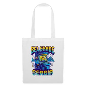 Retro Arcade Gamer Belgrade Serbia Skyline - Stoffbeutel - Weiß - Vorne