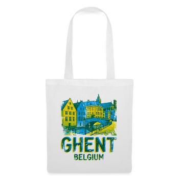 Vintage Illustrated Travel Poster Of Ghent Belgium - Stoffbeutel - Weiß - Vorne