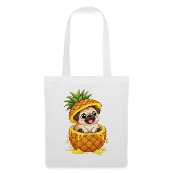 Süßer Mops mit Ananas Cartoon Sommer - Stoffbeutel - Weiß - Vorne