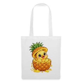 Süße Cartoon Ente mit Ananas Tropisch - Stoffbeutel - Weiß - Vorne