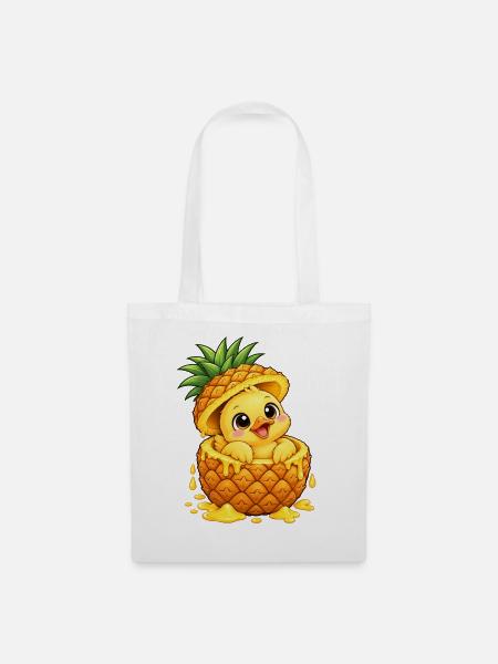Süße Cartoon Ente mit Ananas Tropisch - Stoffbeutel - Weiß