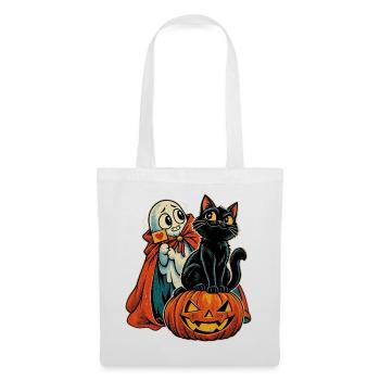 Halloween Katze auf Kürbis mit schüchternem - Stoffbeutel - Weiß - Vorne