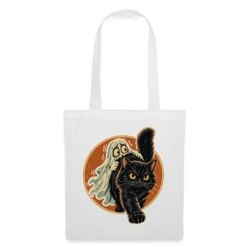 Halloween Geist mit mutiger schwarzer Fellnase - Stoffbeutel - Weiß - Vorne