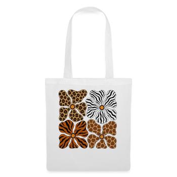 Boho Safari Blumen Leopard Zebra Giraffe Tiger - Stoffbeutel - Weiß - Vorne