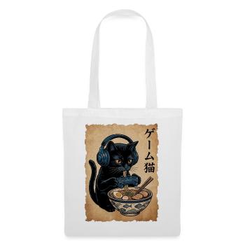 Gamer Katze Ramen Nudeln Japanisch Retro - Stoffbeutel - Weiß - Vorne