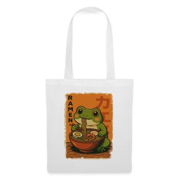 Kawaii Frosch isst Ramen Nudeln Retro - Stoffbeutel - Weiß - Vorne