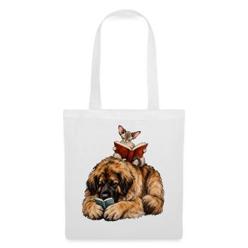 Leonberger & Devon Rex beim Lesen – Bücherfans - Stoffbeutel - Weiß - Vorne