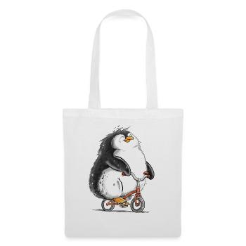 Pinguin Fahrrad Radfahrer Radsport Tierhumor - Stoffbeutel - Weiß - Vorne