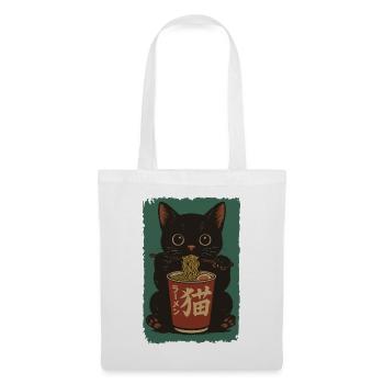Schwarze Katze Cup Noodles Ramen Retro - Stoffbeutel - Weiß - Vorne