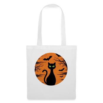Lustige Halloween schwarze Katze mit grünen Augen - Stoffbeutel - Weiß - Vorne